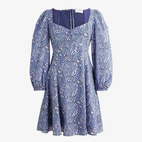 j crew floral dress long sleeve Floral Smocked Midi Dress For Women